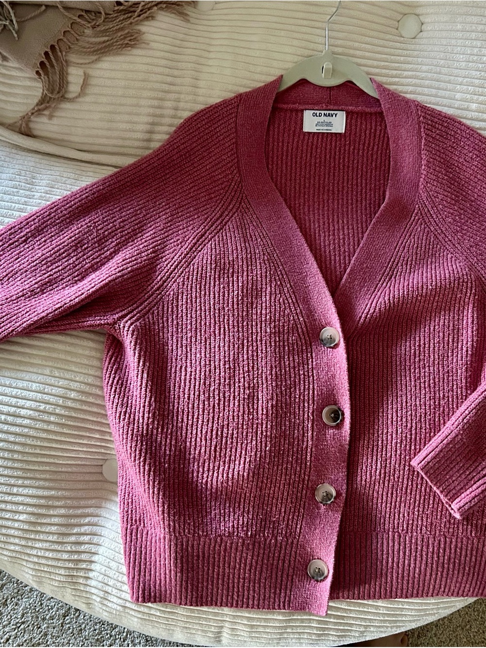 Old Navy Rose Pink Ribbed V-Neck Button Cardigan